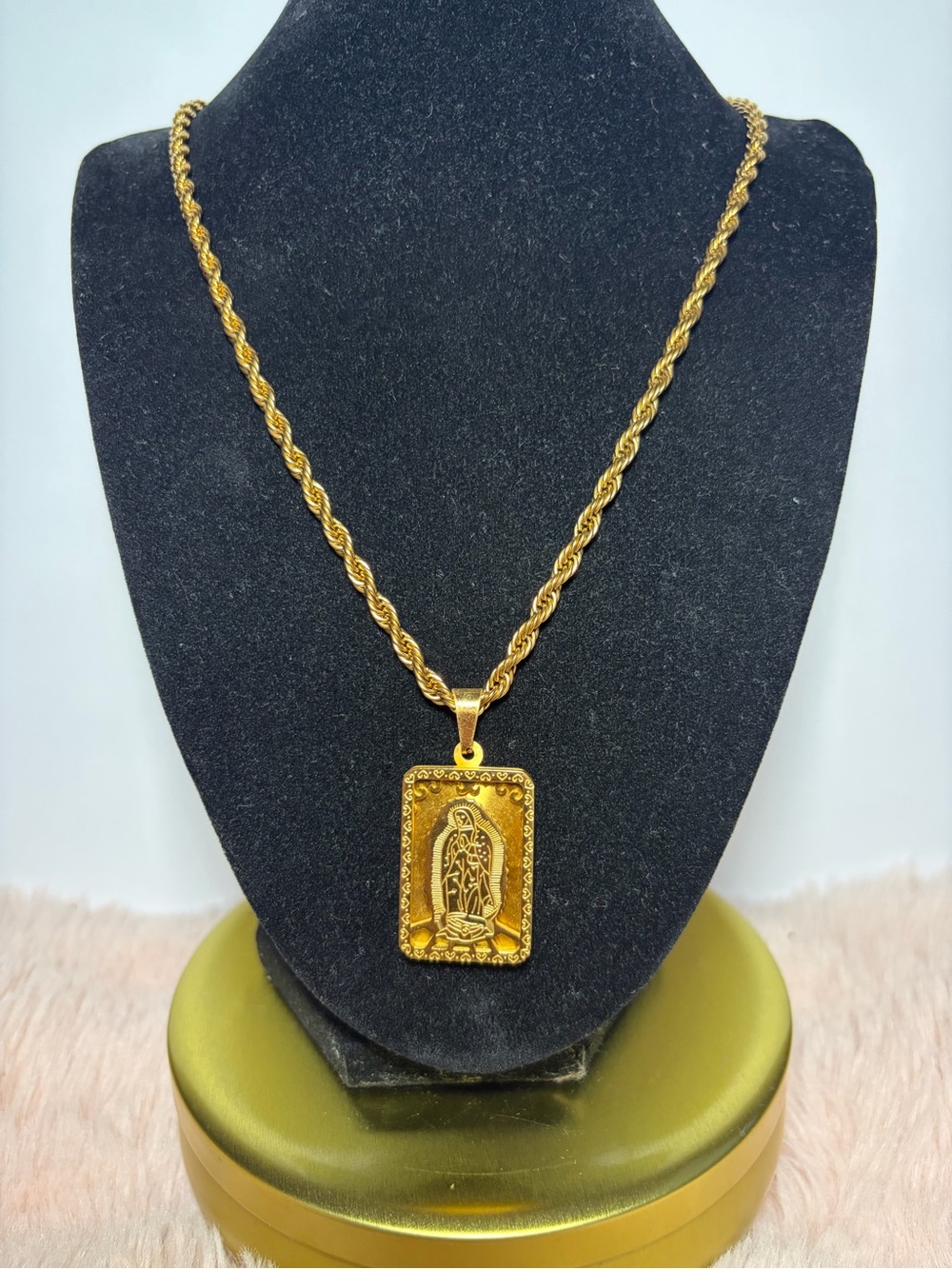Gold-Tone Our Lady of Guadalupe Pendant Necklace | Stainless Steel